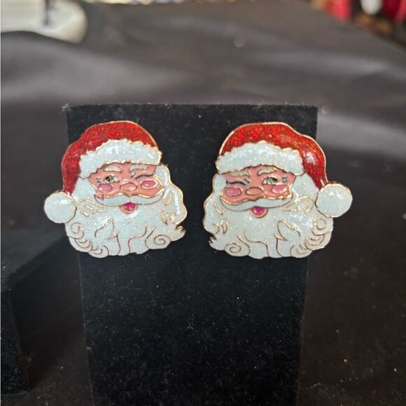 NEW Winking Jolly Santa Earrings NWOT - Picture 9 of 11
